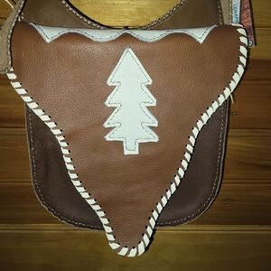Brown Leather Crossbody Bag with Tree